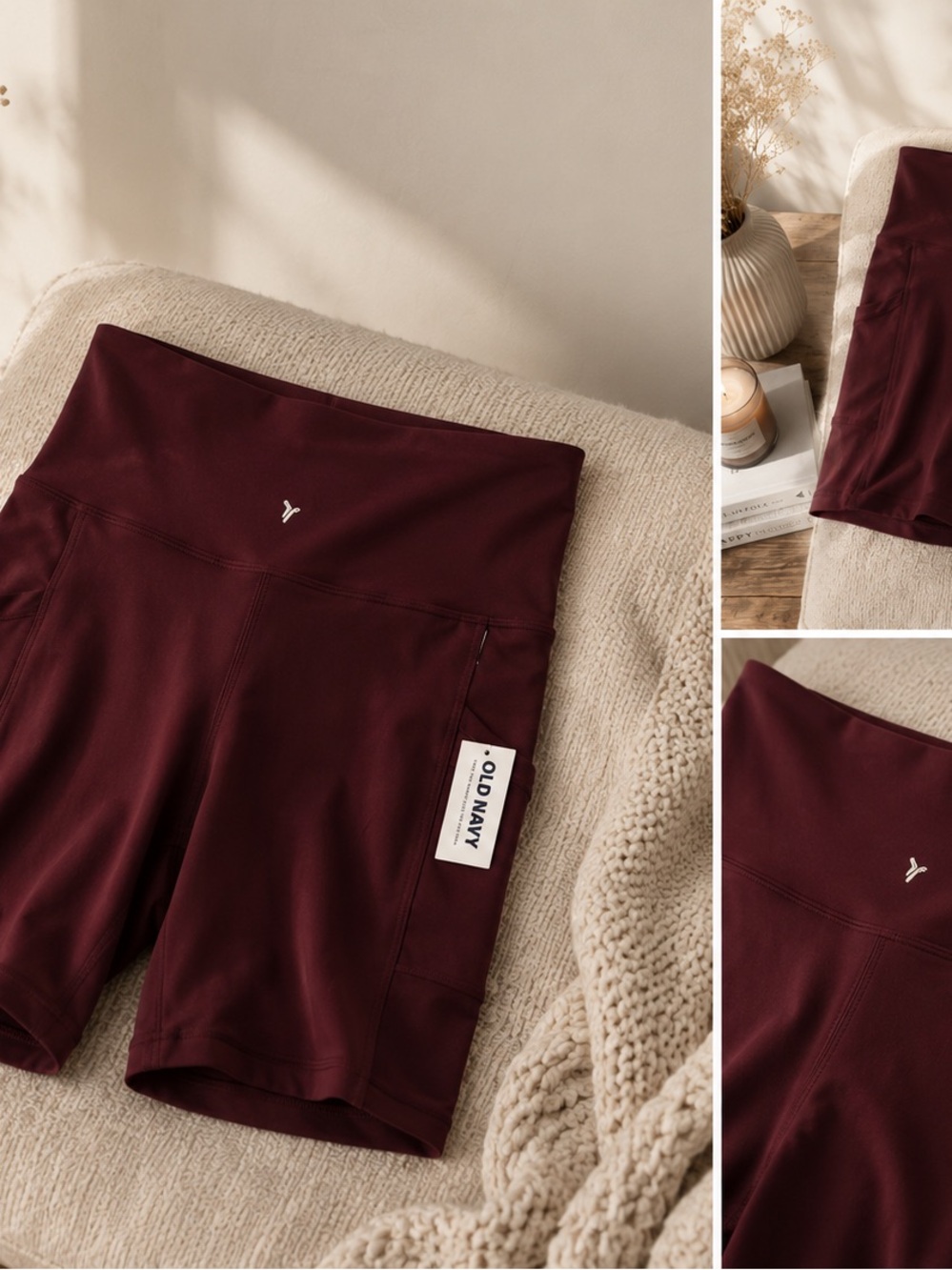 Old Navy Maroon High-Waist Bike Shorts with Side Pocket